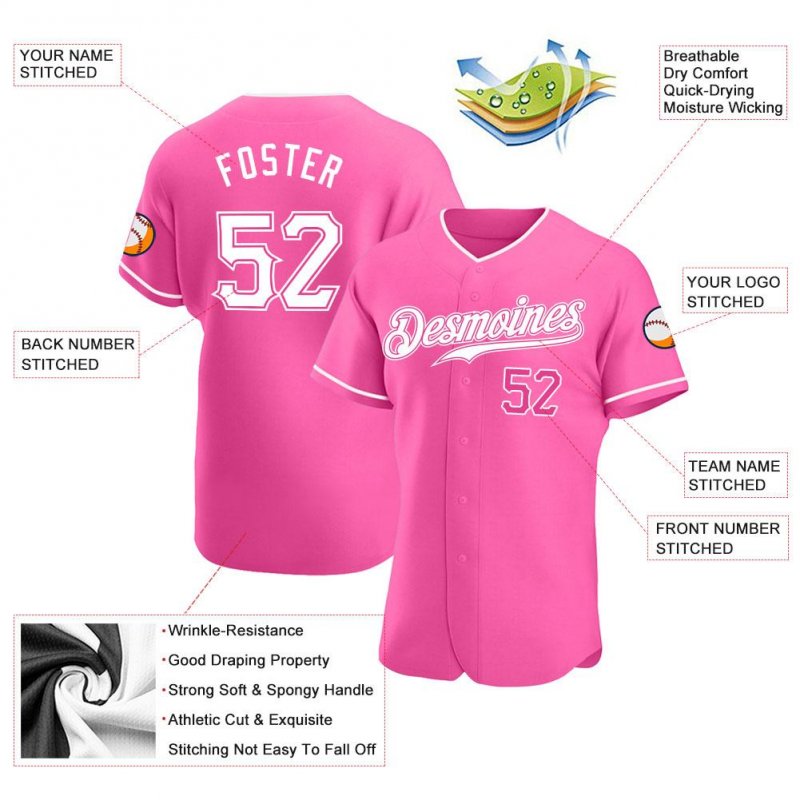 Men's Custom Pink White Authentic Baseball Jersey