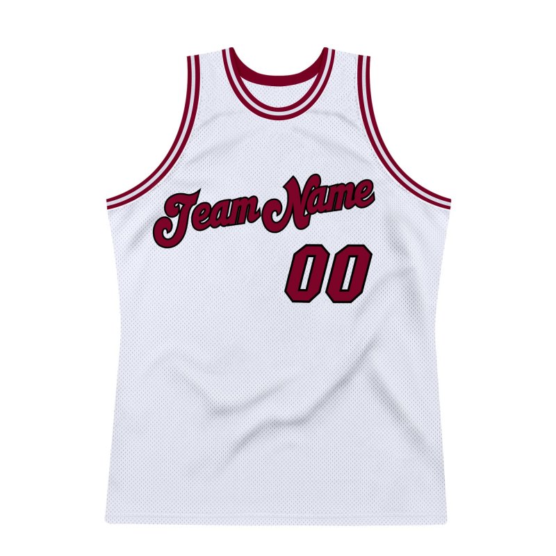 Men's Custom White Maroon-Black Authentic Throwback Basketball Jersey