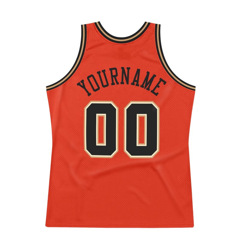 Men's Custom Orange Black-Old Gold Authentic Throwback Basketball Jersey