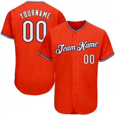 Men's Custom Orange White-Navy Authentic Baseball Jersey