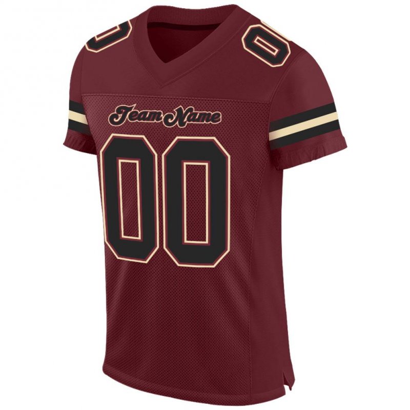 Men's Custom Burgundy Black-Cream Mesh Authentic Football Jersey