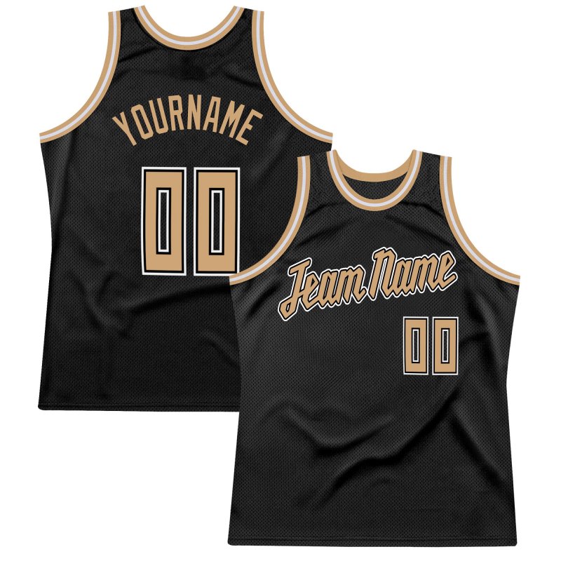 Men's Custom Black Old Gold-White Authentic Throwback Basketball Jersey