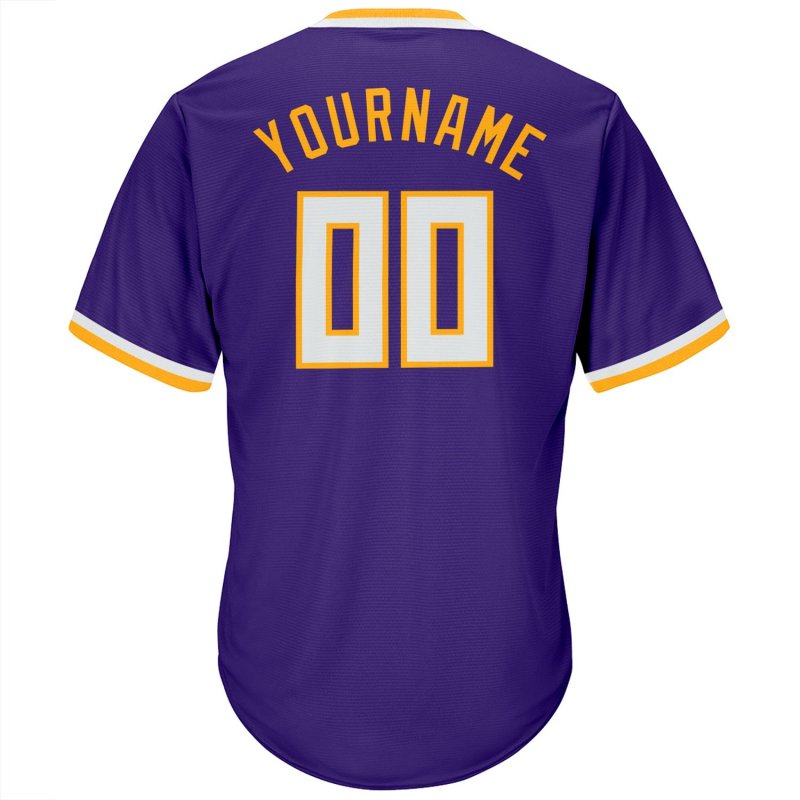 Men's Custom Purple White-Gold Authentic Throwback Rib-Knit Baseball Jersey Shirt