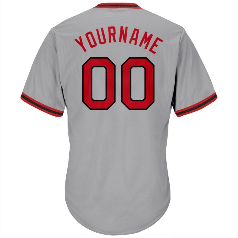 Men's Custom Gray Red-Black Authentic Throwback Rib-Knit Baseball Jersey Shirt