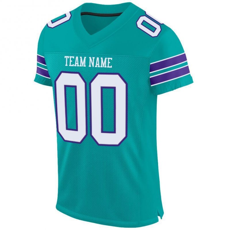 Men's Custom Aqua White-Purple Mesh Authentic Football Jersey