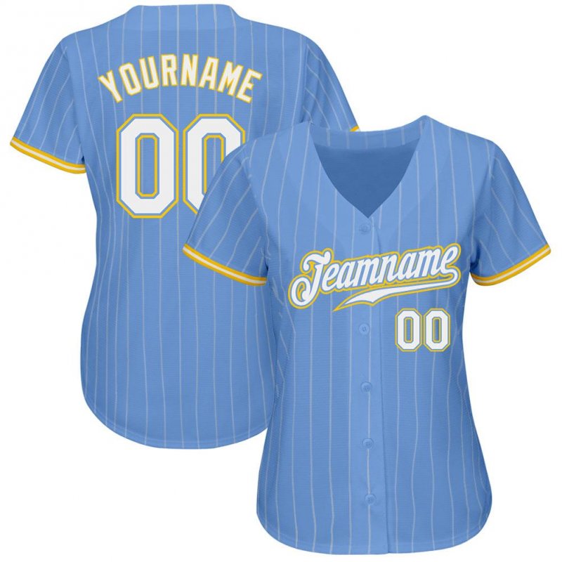 Men's Custom Light Blue White Pinstripe White-Gold Authentic Baseball Jersey