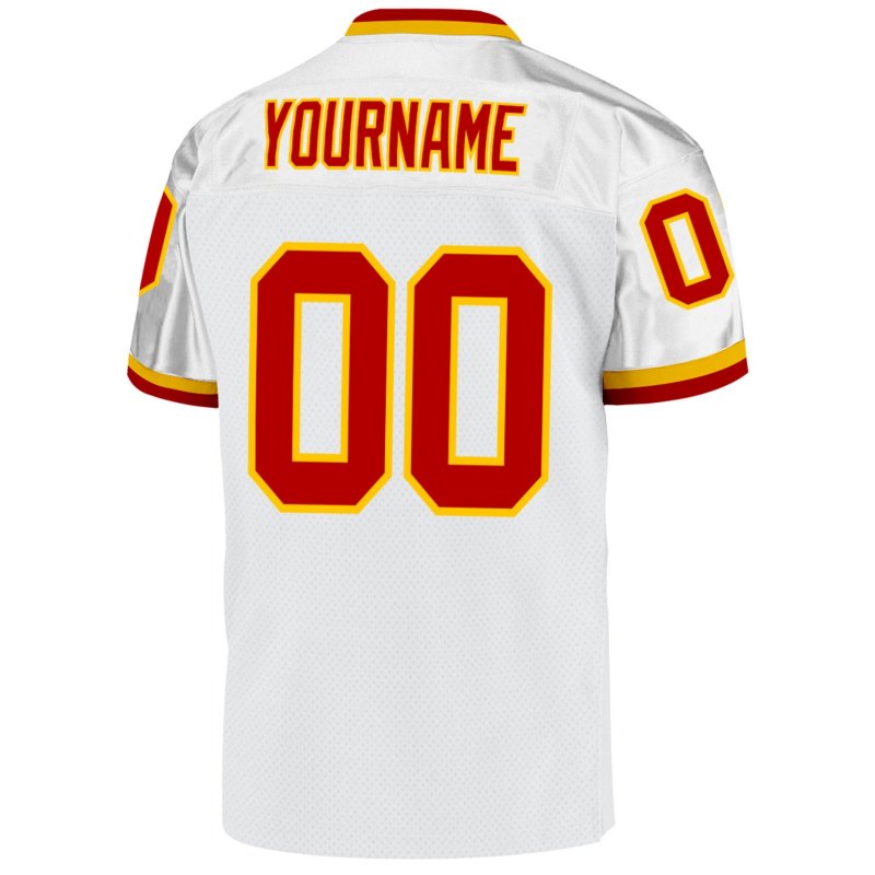 Men's Custom White Red-Gold Mesh Authentic Throwback Football Jersey