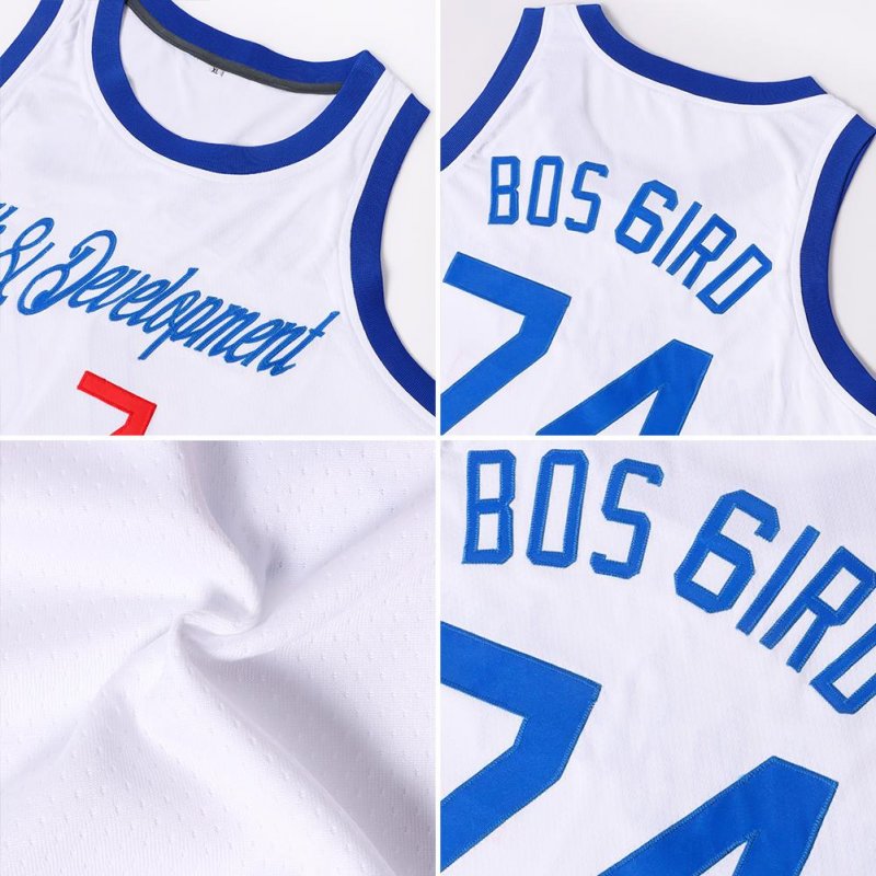 Men's Custom White Royal-Red Round Neck Rib-Knit Basketball Jersey