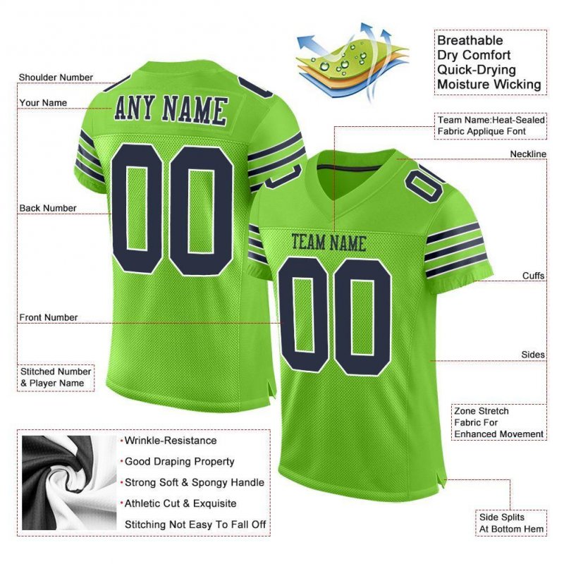 Men's Custom Neon Green Navy-White Mesh Authentic Football Jersey