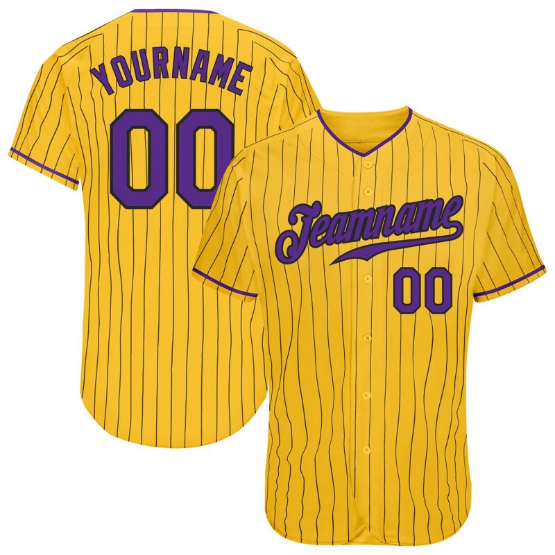 Men's Custom Gold Black Pinstripe Purple-Black Authentic Baseball Jersey