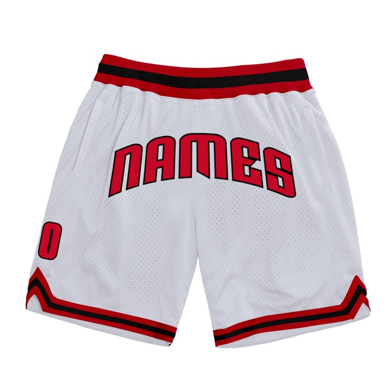 Men's Custom White Red-Black Authentic Throwback Basketball Shorts