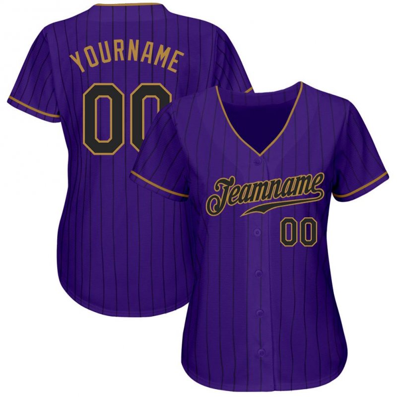 Men's Custom Purple Black Pinstripe Black-Old Gold Authentic Baseball Jersey