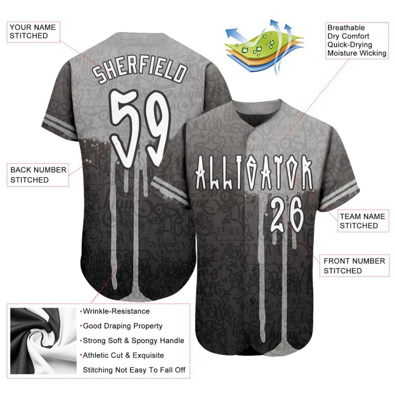 Men's Custom Graffiti Pattern White-Gray 3D "Picaxao" Authentic Baseball Jersey