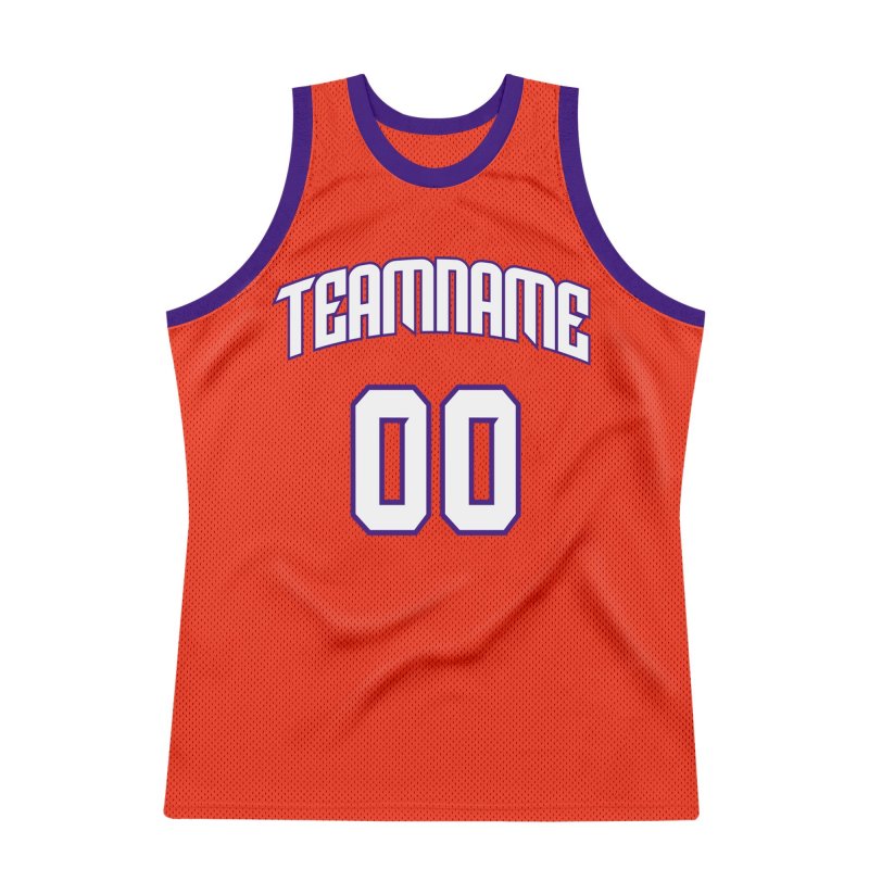 Men's Custom Orange White-Purple Authentic Throwback Basketball Jersey