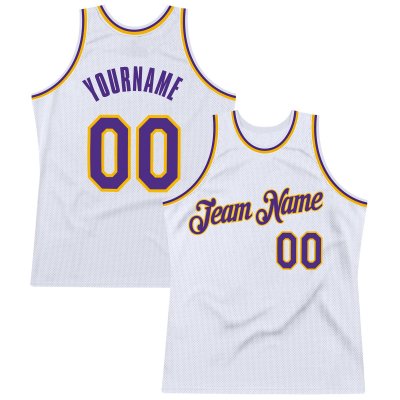 Men's Custom White Purple-Gold Authentic Throwback Basketball Jersey