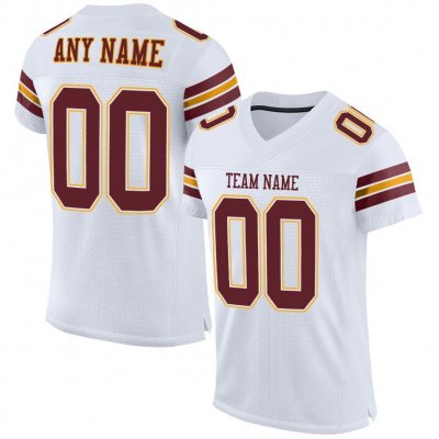 Men's Custom White Burgundy-Gold Mesh Authentic Football Jersey