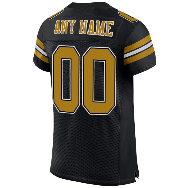 Men's Custom Black Old Gold-White Mesh Authentic Football Jersey