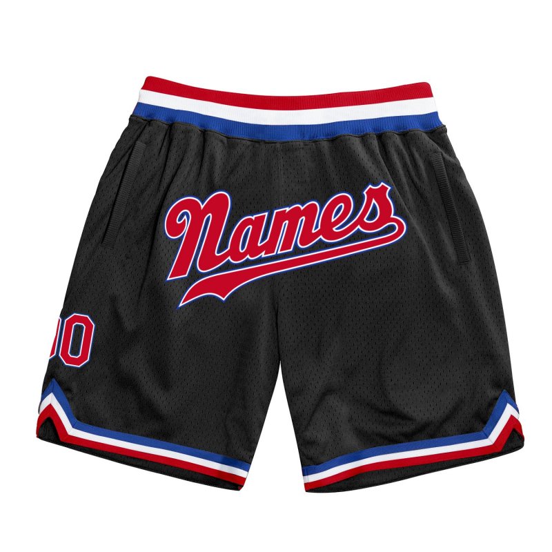 Men's Custom Black Red-Royal Authentic Throwback Basketball Shorts