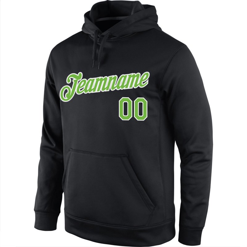 Men's Custom Stitched Black Neon Green-White Sports Pullover Sweatshirt Hoodie