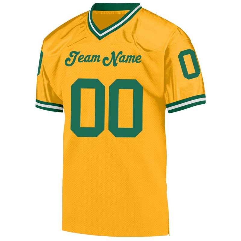 Men's Custom Gold Kelly Green-White Mesh Authentic Throwback Football Jersey