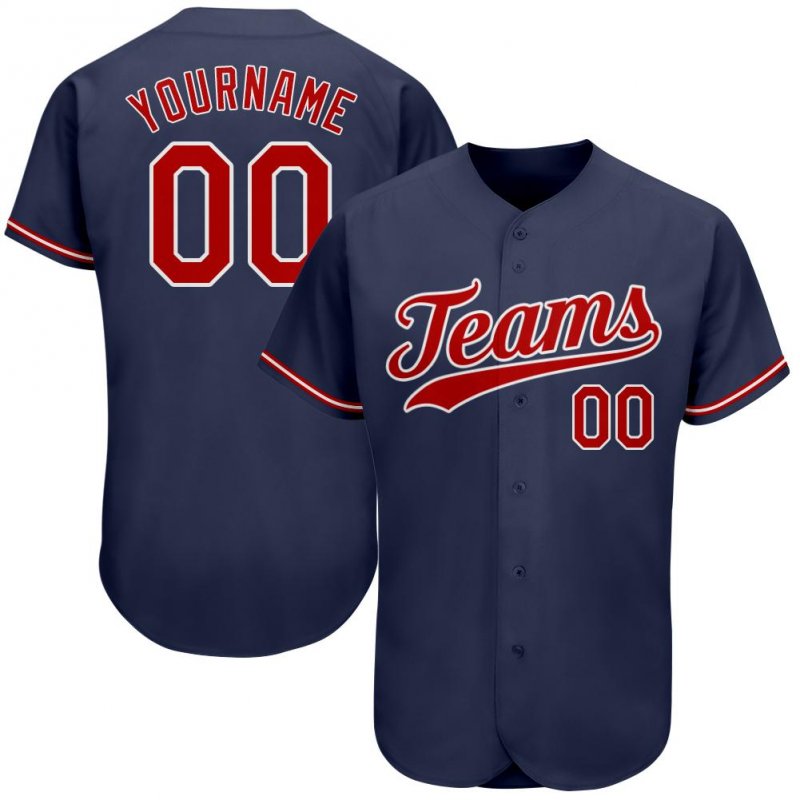 Men's Custom Navy Red-White Authentic Baseball Jersey