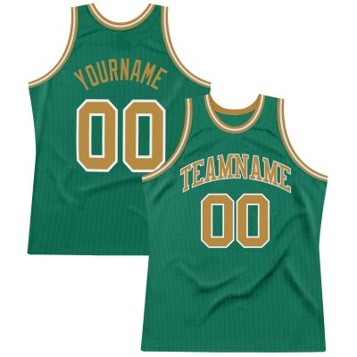 Men's Custom Kelly Green Old Gold-White Authentic Throwback Basketball Jersey