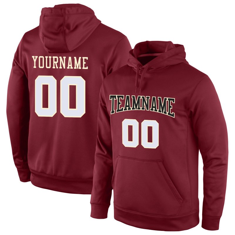 Men's Custom Stitched Burgundy White-Cream Sports Pullover Sweatshirt Hoodie