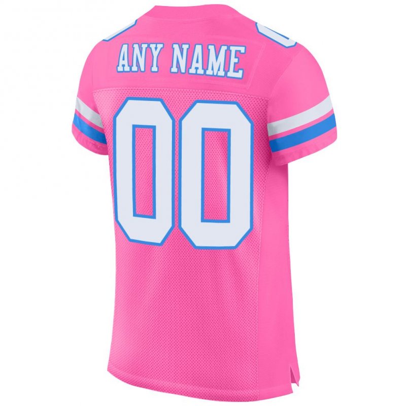 Men's Custom Pink White-Powder Blue Mesh Authentic Football Jersey