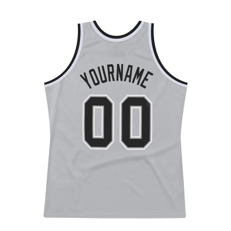 Men's Custom Silver Gray Black-White Authentic Throwback Basketball Jersey