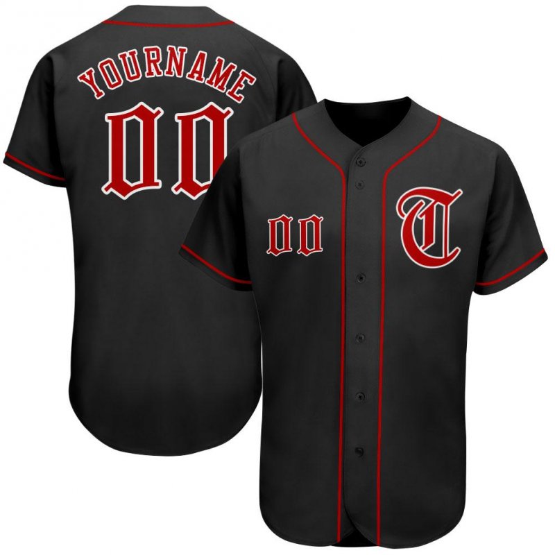 Men's Custom Black Red-White Authentic Baseball Jersey