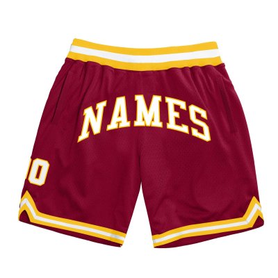 Men's Custom Maroon White-Gold Authentic Throwback Basketball Shorts