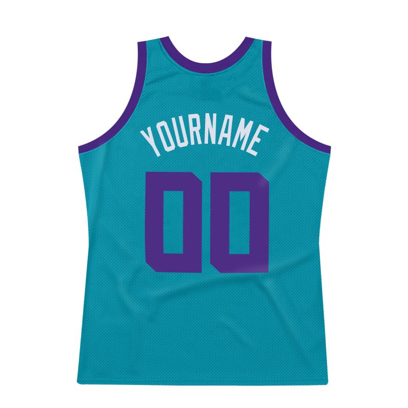 Men's Custom Teal Purple-White Authentic Throwback Basketball Jersey