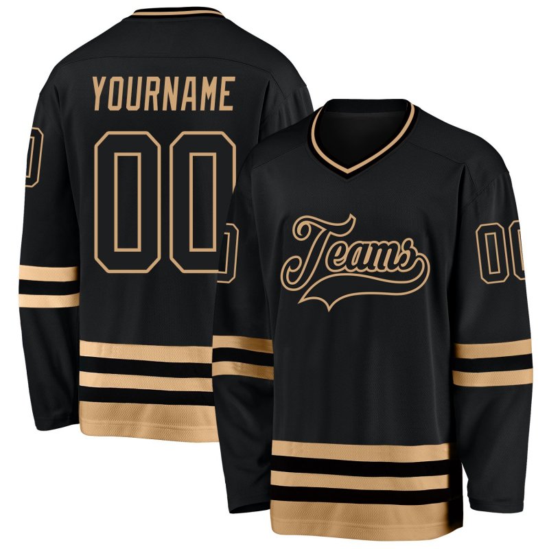 Men's Custom Black Black-Old Gold Hockey Jersey