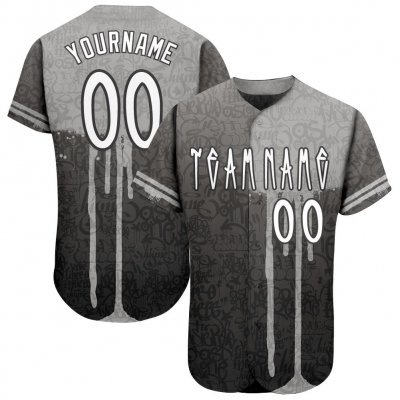 Men's Custom Graffiti Pattern White-Gray 3D "Picaxao" Authentic Baseball Jersey