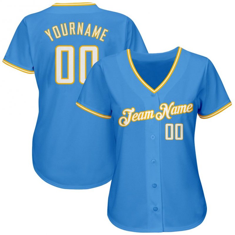 Men's Custom Powder Blue White-Gold Authentic Baseball Jersey