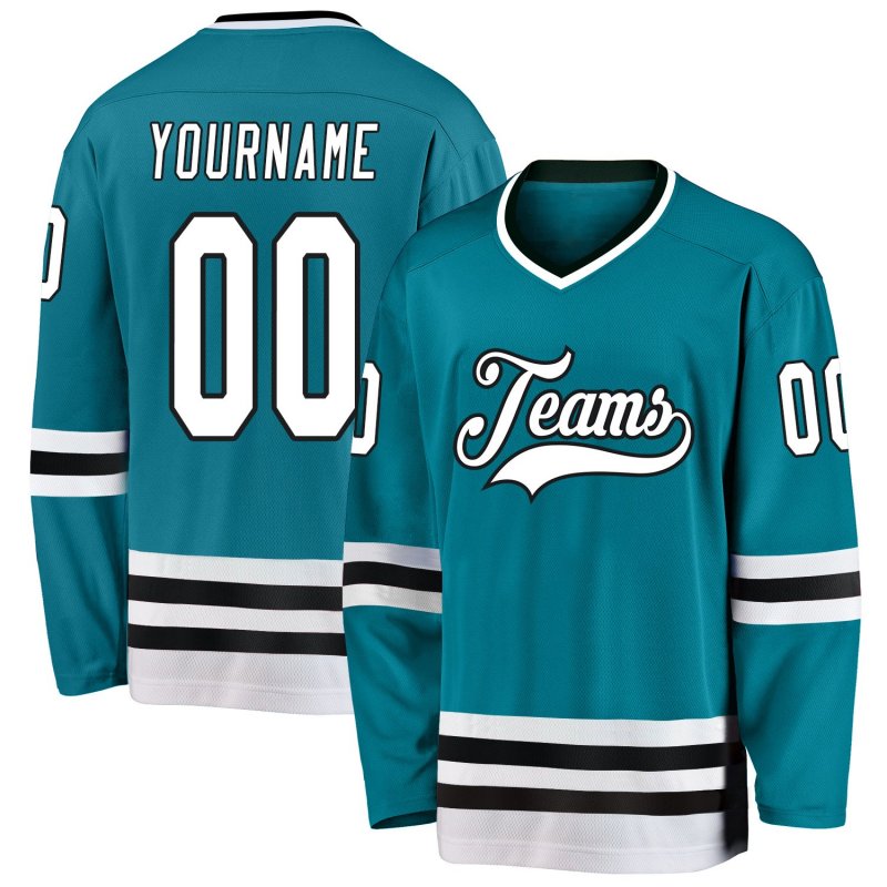 Men's Custom Teal White-Black Hockey Jersey