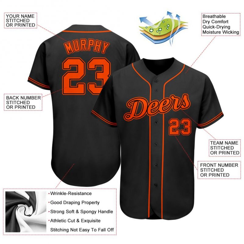 Men's Custom Black Orange Authentic Baseball Jersey