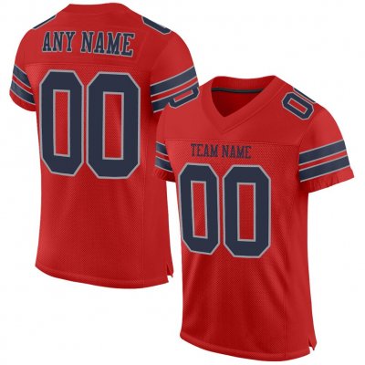 Men's Custom Scarlet Navy-Light Gray Mesh Authentic Football Jersey