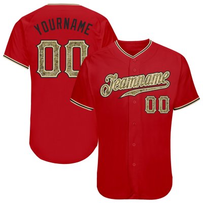 Men's Custom Red Camo-Black Authentic Baseball Jersey