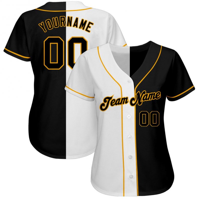 Men's Custom White-Black Gold Authentic Split Fashion Baseball Jersey