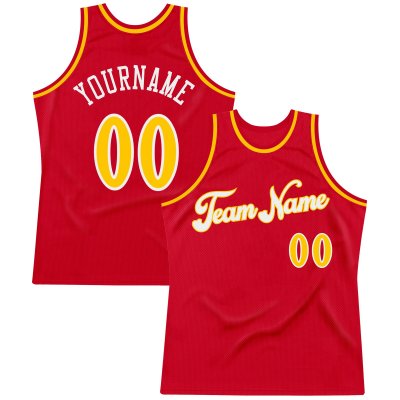 Men's Custom Red Gold-White Authentic Throwback Basketball Jersey