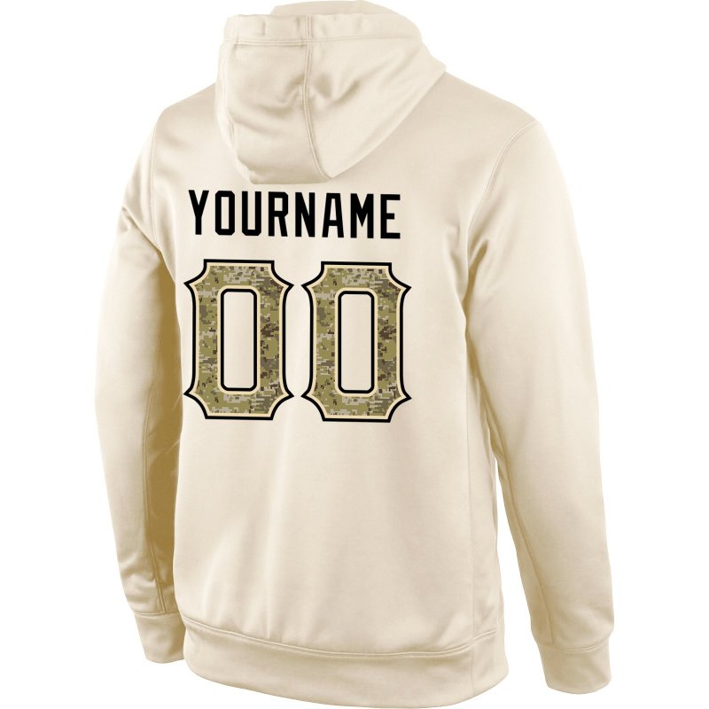 Men's Custom Stitched Cream Camo-Black Sports Pullover Sweatshirt Hoodie