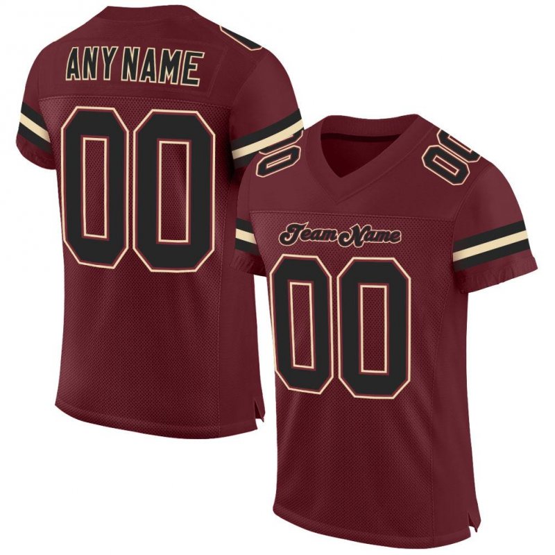 Men's Custom Burgundy Black-Cream Mesh Authentic Football Jersey