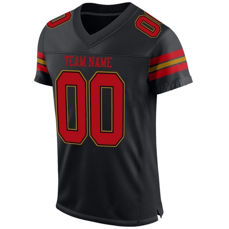 Men's Custom Black Red-Old Gold Mesh Authentic Football Jersey