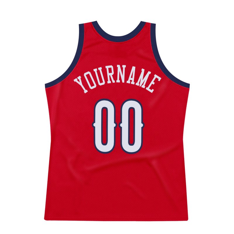 Men's Custom Red White-Navy Authentic Throwback Basketball Jersey