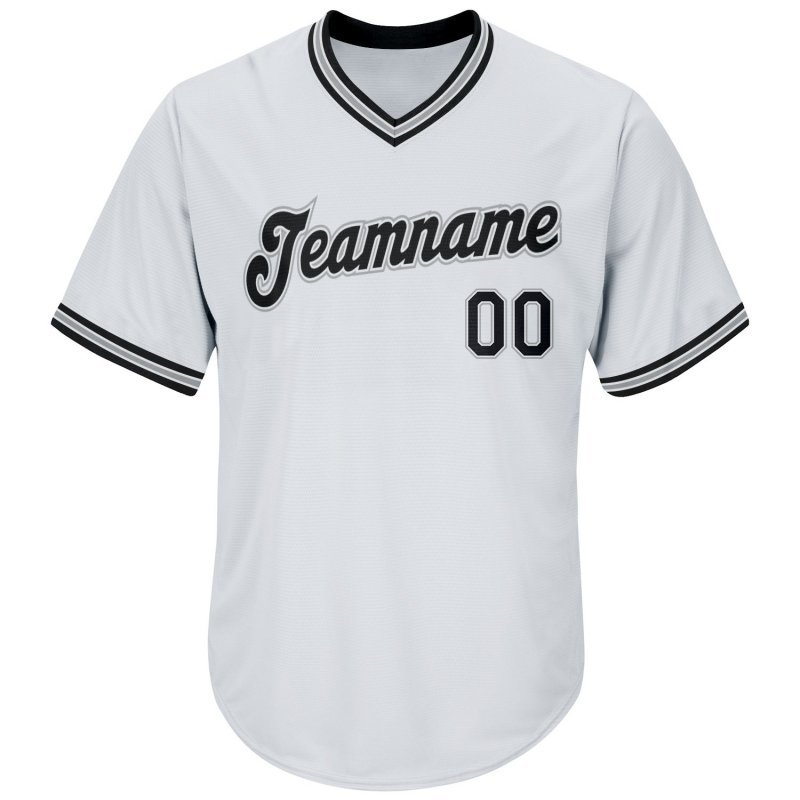 Men's Custom White Black-Gray Authentic Throwback Rib-Knit Baseball Jersey Shirt