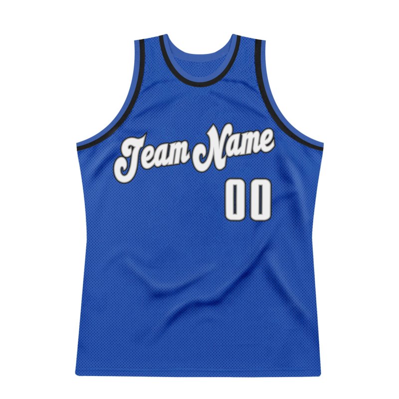 Men's Custom Blue White-Black Authentic Throwback Basketball Jersey