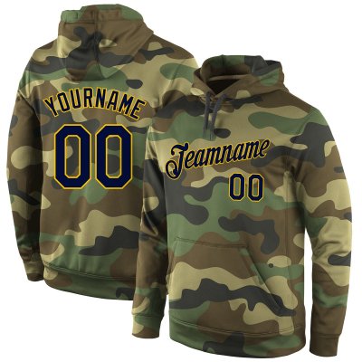 Men's Custom Stitched Camo Navy-Gold Sports Pullover Sweatshirt Hoodie