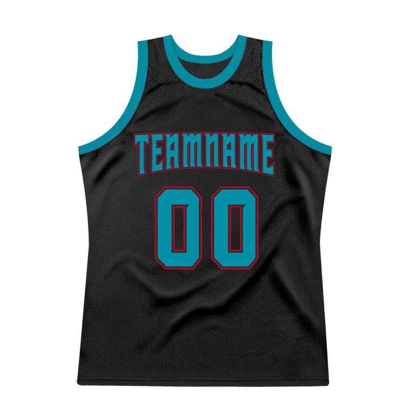 Men's Custom Black Teal-Red Authentic Throwback Basketball Jersey