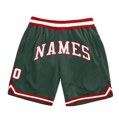 Men's Custom Hunter Green White-Red Authentic Throwback Basketball Shorts